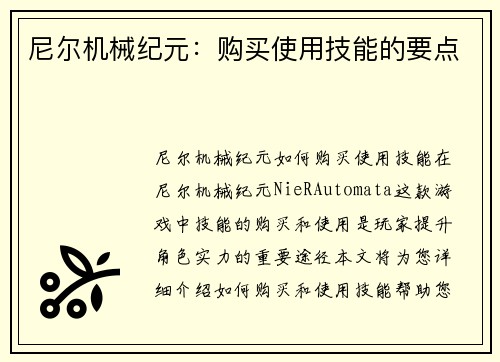 尼尔机械纪元：购买使用技能的要点